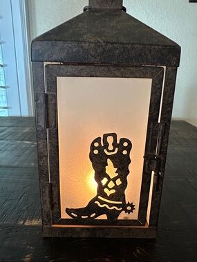 Rustic Brown Cowboy Boot Lantern - Home Accents